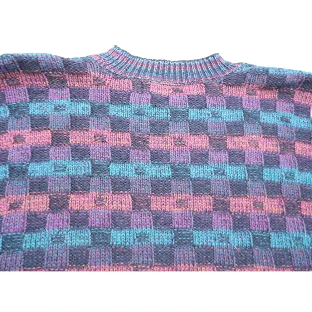 VTG Crossings Geometric Checkerboard Sweater Men L Made in USA 90s Knit Pullover
